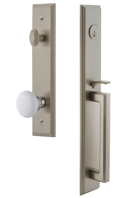 Grandeur Hardware - Carre One-Piece Handleset with D Grip and Hyde Park Knob in Satin Nickel - CARDGRHYD - 845235