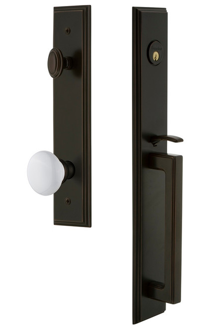 Grandeur Hardware - Carre One-Piece Dummy Handleset with D Grip and Hyde Park Knob in Timeless Bronze - CARDGRHYD - 849112
