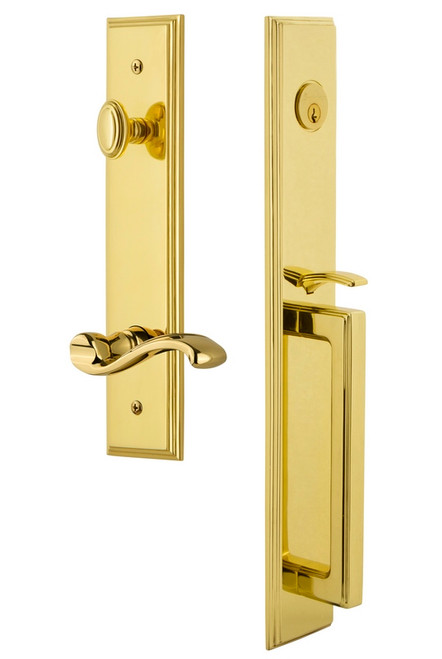 Grandeur Hardware - Carre One-Piece Dummy Handleset with D Grip and Portofino Lever in Lifetime Brass - CARDGRPRT - 849977