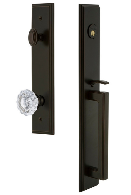 Grandeur Hardware - Carre One-Piece Handleset with D Grip and Versailles Knob in Timeless Bronze - CARDGRVER - 845489