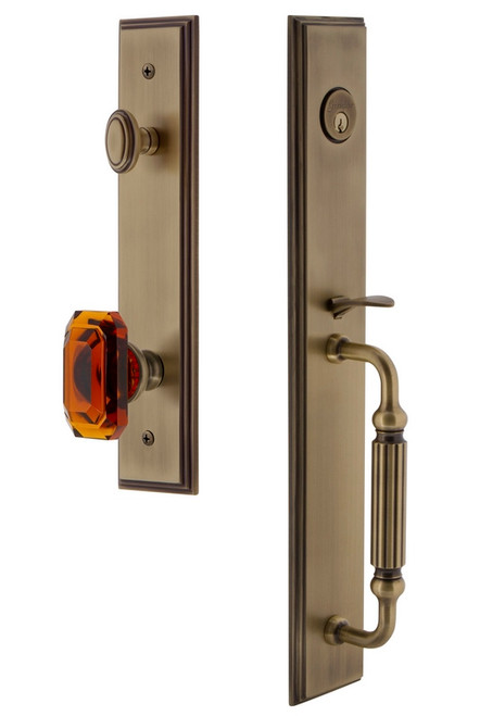 Grandeur Hardware - Carre One-Piece Handleset with F Grip and Baguette Amber Knob in Vintage Brass - CARFGRBCA - 844557