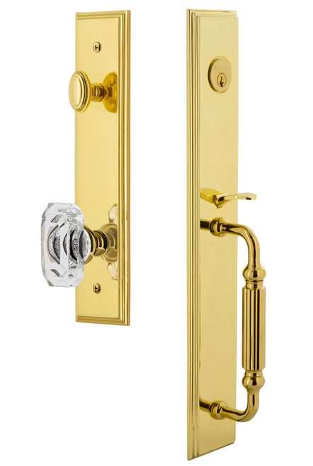 Grandeur Hardware - Carre One-Piece Dummy Handleset with F Grip and Baguette Clear Crystal Knob in Lifetime Brass - CARFGRBCC - 848826