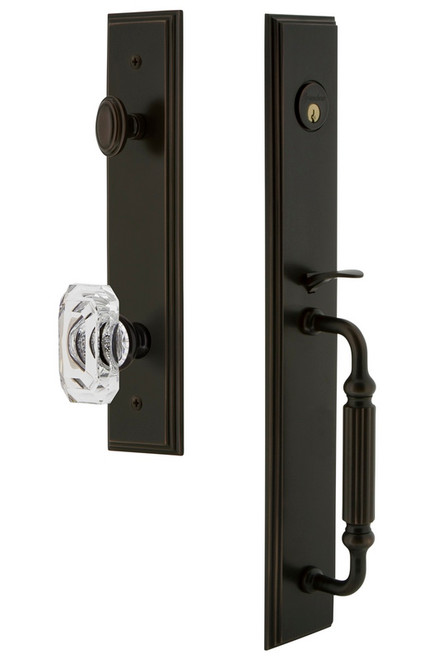Grandeur Hardware - Carre One-Piece Dummy Handleset with F Grip and Baguette Clear Crystal Knob in Timeless Bronze - CARFGRBCC - 848836