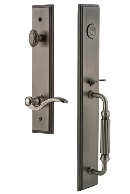 Grandeur Hardware - Carre One-Piece Dummy Handleset with F Grip and Bellagio Lever in Antique Pewter - CARFGRBEL - 849850