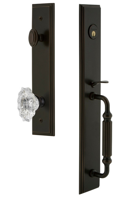 Grandeur Hardware - Carre One-Piece Dummy Handleset with F Grip and Biarritz Knob in Timeless Bronze - CARFGRBIA - 848861