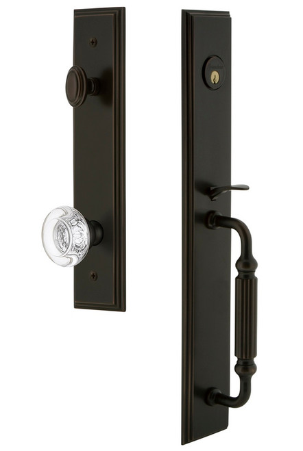 Grandeur Hardware - Carre One-Piece Handleset with F Grip and Bordeaux Knob in Timeless Bronze - CARFGRBOR - 844723