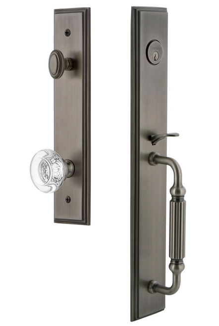 Grandeur Hardware - Carre One-Piece Dummy Handleset with F Grip and Bordeaux Knob in Antique Pewter - CARFGRBOR - 848871