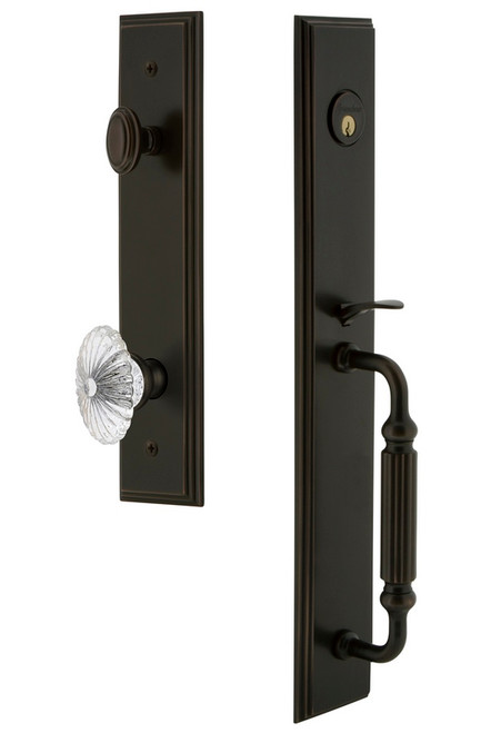 Grandeur Hardware - Carre One-Piece Handleset with F Grip and Burgundy Knob in Timeless Bronze - CARFGRBUR - 844842