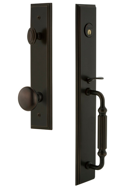 Grandeur Hardware - Carre One-Piece Dummy Handleset with F Grip and Fifth Avenue Knob in Timeless Bronze - CARFGRFAV - 849036
