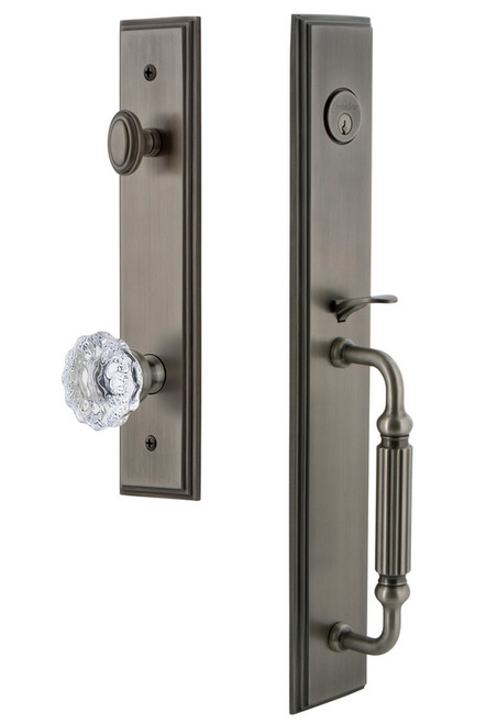 Grandeur Hardware - Carre One-Piece Dummy Handleset with F Grip and Fontainebleau Knob in Antique Pewter - CARFGRFON - 849046