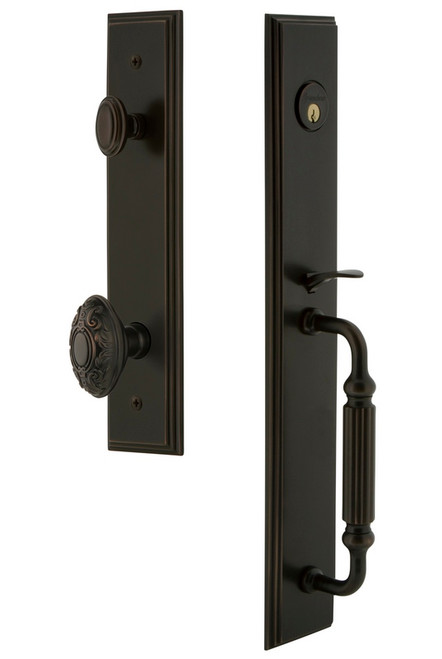 Grandeur Hardware - Carre One-Piece Dummy Handleset with F Grip and Grande Victorian Knob in Timeless Bronze - CARFGRGVC - 849086