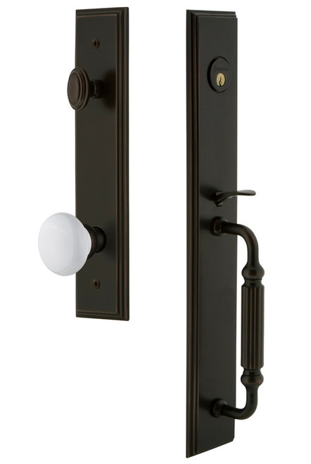 Grandeur Hardware - Carre One-Piece Dummy Handleset with F Grip and Hyde Park Knob in Timeless Bronze - CARFGRHYD - 849111