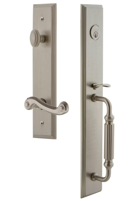 Grandeur Hardware - Carre One-Piece Dummy Handleset with F Grip and Newport Lever in Satin Nickel - CARFGRNEW - 849946
