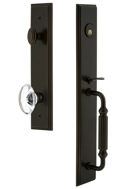 Grandeur Hardware - Carre One-Piece Handleset with F Grip and Provence Knob in Timeless Bronze - CARFGRPRO - 845373