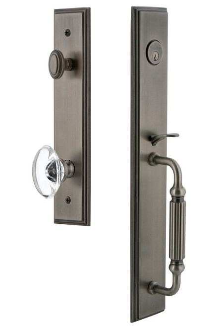 Grandeur Hardware - Carre One-Piece Dummy Handleset with F Grip and Provence Knob in Antique Pewter - CARFGRPRO - 849146