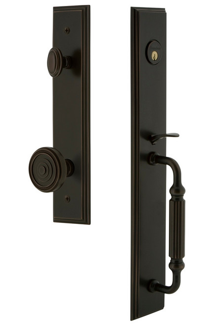 Grandeur Hardware - Carre One-Piece Dummy Handleset with F Grip and Soleil Knob in Timeless Bronze - CARFGRSOL - 849186