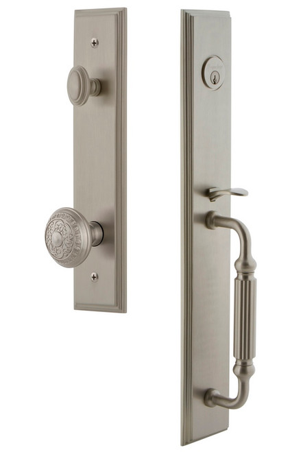 Grandeur Hardware - Carre One-Piece Dummy Handleset with F Grip and Windsor Knob in Satin Nickel - CARFGRWIN - 849231