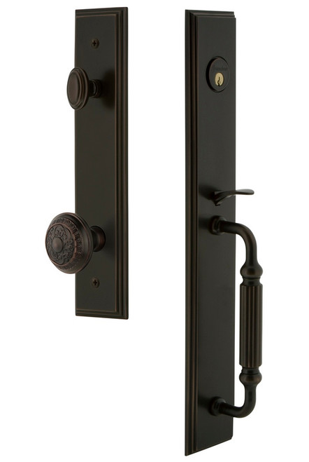 Grandeur Hardware - Carre One-Piece Dummy Handleset with F Grip and Windsor Knob in Timeless Bronze - CARFGRWIN - 849236