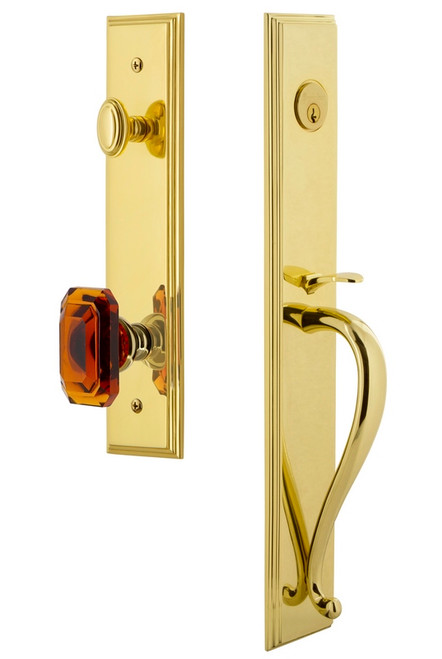 Grandeur Hardware - Carre One-Piece Handleset with S Grip and Baguette Amber Knob in Lifetime Brass - CARSGRBCA - 844519