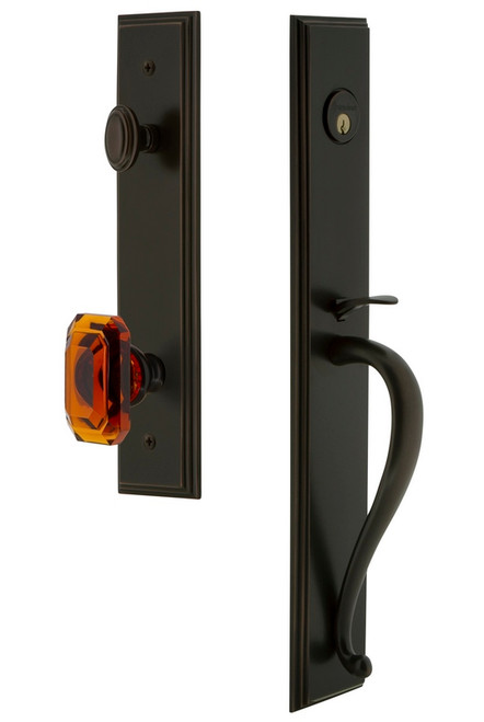Grandeur Hardware - Carre One-Piece Handleset with S Grip and Baguette Amber Knob in Timeless Bronze - CARSGRBCA - 844547