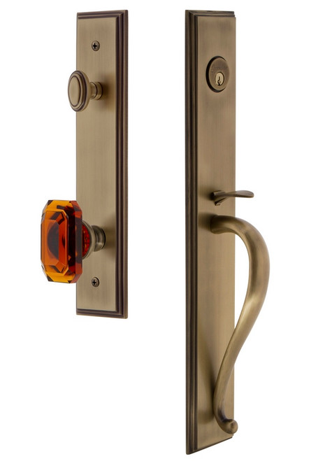 Grandeur Hardware - Carre One-Piece Dummy Handleset with S Grip and Baguette Amber Knob in Vintage Brass - CARSGRBCA - 848813