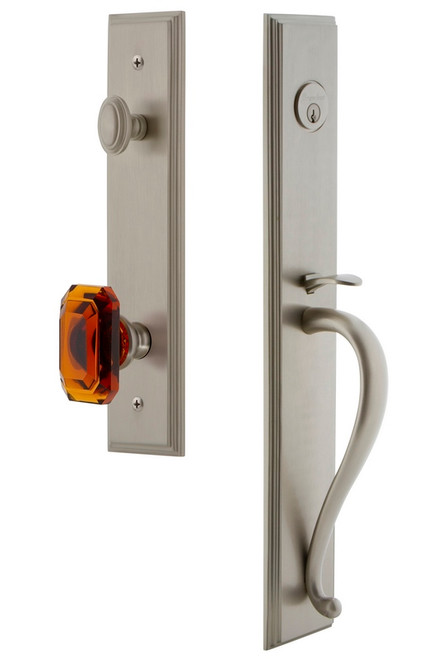 Grandeur Hardware - Carre One-Piece Dummy Handleset with S Grip and Baguette Amber Knob in Satin Nickel - CARSGRBCA - 848803