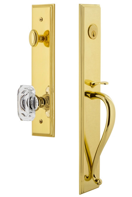 Grandeur Hardware - Carre One-Piece Dummy Handleset with S Grip and Baguette Clear Crystal Knob in Lifetime Brass - CARSGRBCC - 848823