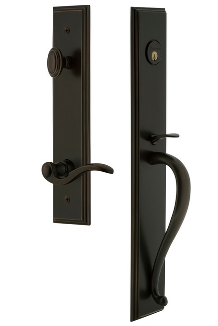 Grandeur Hardware - Carre One-Piece Handleset with S Grip and Bellagio Lever in Timeless Bronze - CARSGRBEL - 843382