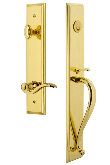 Grandeur Hardware - Carre One-Piece Dummy Handleset with S Grip and Bellagio Lever in Lifetime Brass - CARSGRBEL - 849863