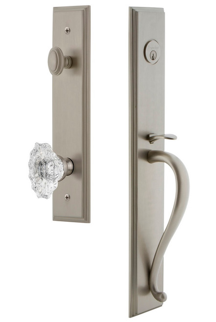 Grandeur Hardware - Carre One-Piece Handleset with S Grip and Biarritz Knob in Satin Nickel - CARSGRBIA - 844655