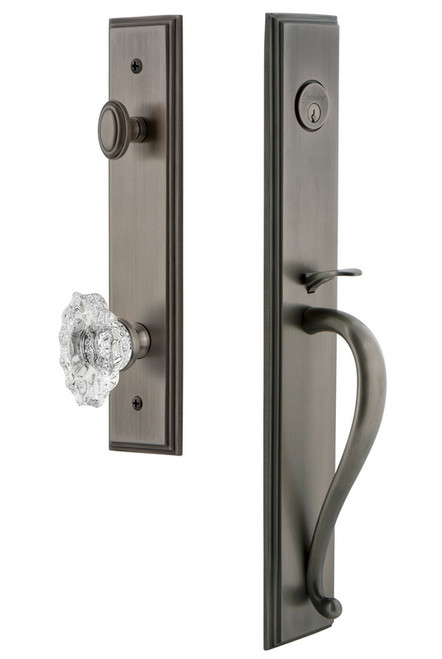 Grandeur Hardware - Carre One-Piece Dummy Handleset with S Grip and Biarritz Knob in Antique Pewter - CARSGRBIA - 848843