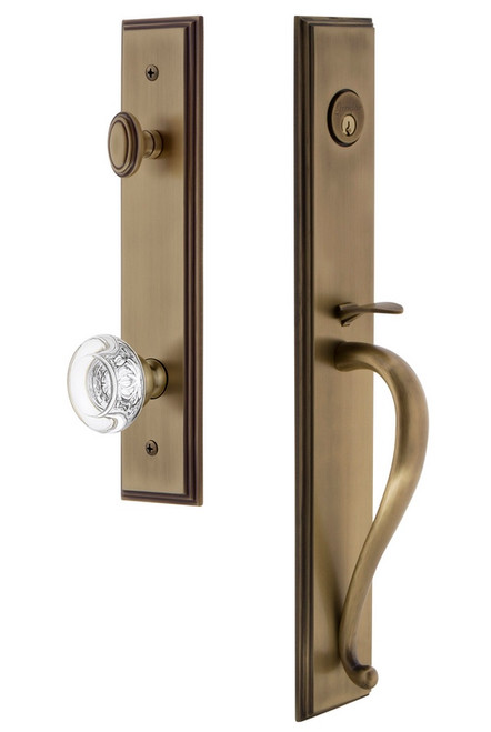 Grandeur Hardware - Carre One-Piece Handleset with S Grip and Bordeaux Knob in Vintage Brass - CARSGRBOR - 844738