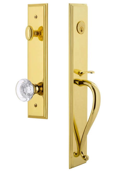 Grandeur Hardware - Carre One-Piece Dummy Handleset with S Grip and Bordeaux Knob in Lifetime Brass - CARSGRBOR - 848873