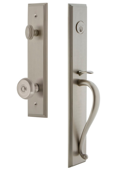 Grandeur Hardware - Carre One-Piece Dummy Handleset with S Grip and Bouton Knob in Satin Nickel - CARSGRBOU - 848903