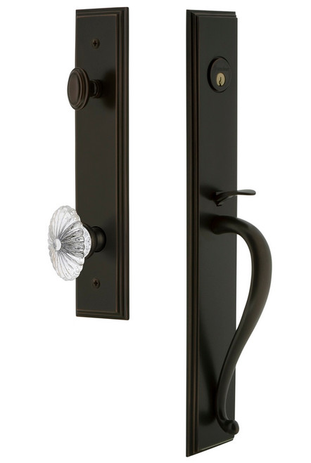 Grandeur Hardware - Carre One-Piece Handleset with S Grip and Burgundy Knob in Timeless Bronze - CARSGRBUR - 844846