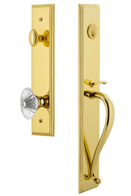 Grandeur Hardware - Carre One-Piece Handleset with S Grip and Burgundy Knob in Lifetime Brass - CARSGRBUR - 844824