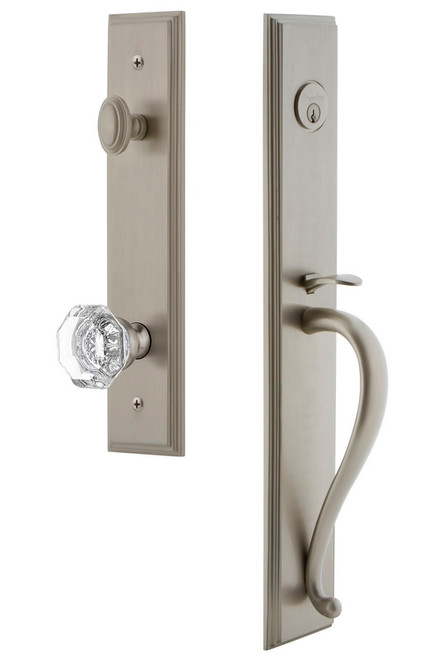 Grandeur Hardware - Carre One-Piece Handleset with S Grip and Chambord Knob in Satin Nickel - CARSGRCHM - 844895