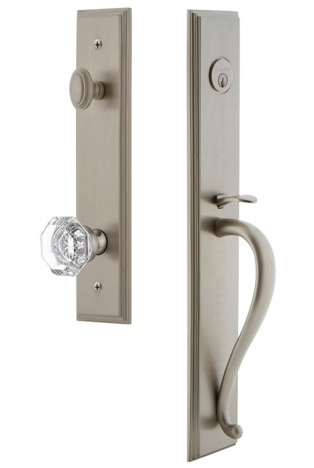 Grandeur Hardware - Carre One-Piece Handleset with S Grip and Chambord Knob in Satin Nickel - CARSGRCHM - 844896