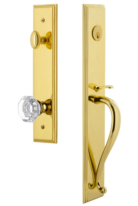 Grandeur Hardware - Carre One-Piece Dummy Handleset with S Grip and Chambord Knob in Lifetime Brass - CARSGRCHM - 848948