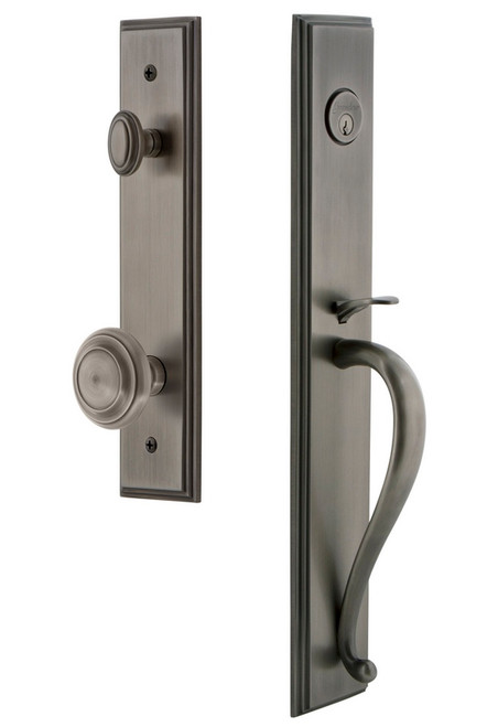 Grandeur Hardware - Carre One-Piece Dummy Handleset with S Grip and Circulaire Knob in Antique Pewter - CARSGRCIR - 848968