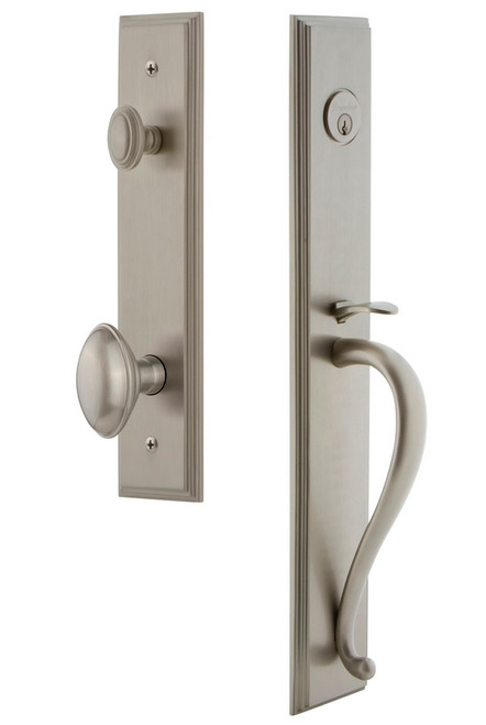 Grandeur Hardware - Carre One-Piece Handleset with S Grip and Eden Prairie Knob in Satin Nickel - CARSGREDN - 845005