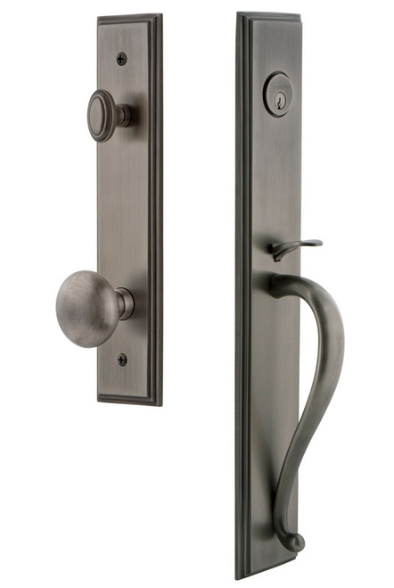 Grandeur Hardware - Carre One-Piece Handleset with S Grip and Fifth Avenue Knob in Antique Pewter - CARSGRFAV - 845040