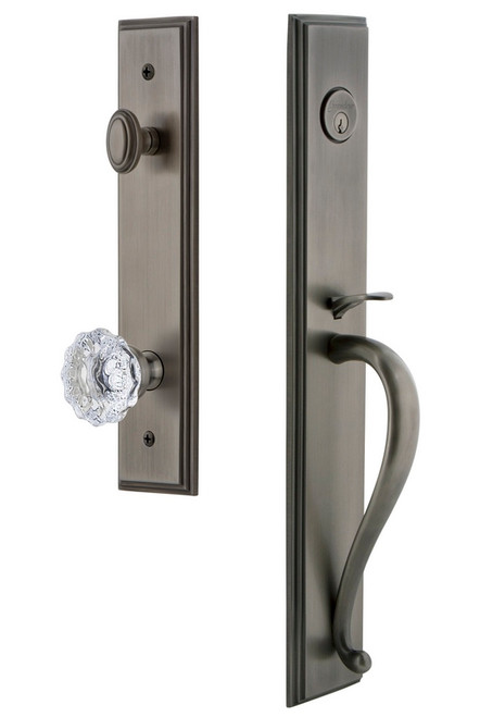 Grandeur Hardware - Carre One-Piece Handleset with S Grip and Fontainebleau Knob in Antique Pewter - CARSGRFON - 845099