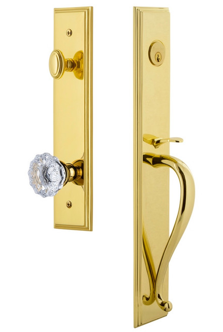 Grandeur Hardware - Carre One-Piece Handleset with S Grip and Fontainebleau Knob in Lifetime Brass - CARSGRFON - 845111