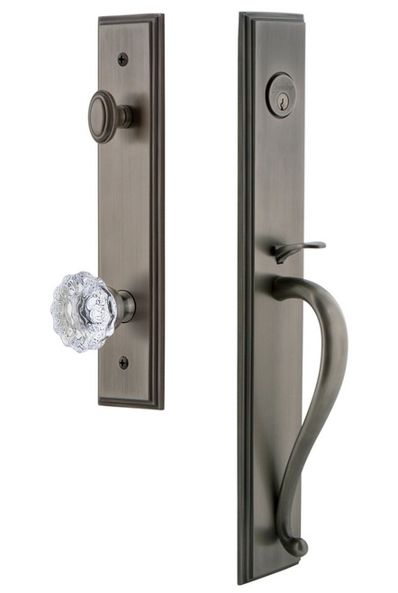 Grandeur Hardware - Carre One-Piece Handleset with S Grip and Fontainebleau Knob in Antique Pewter - CARSGRFON - 845101