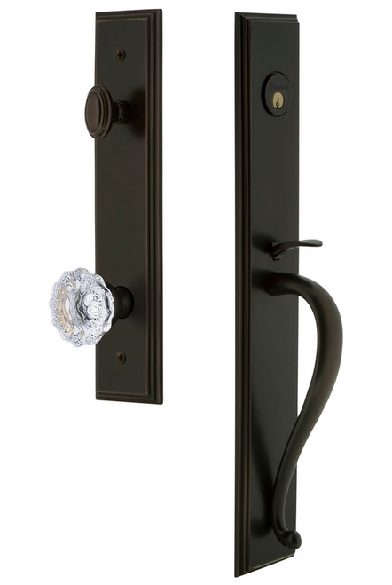 Grandeur Hardware - Carre One-Piece Dummy Handleset with S Grip and Fontainebleau Knob in Timeless Bronze - CARSGRFON - 849058
