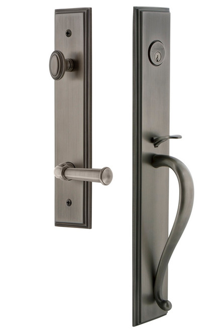 Grandeur Hardware - Carre One-Piece Handleset with S Grip and Georgetown Lever in Antique Pewter - CARSGRGEO - 847247