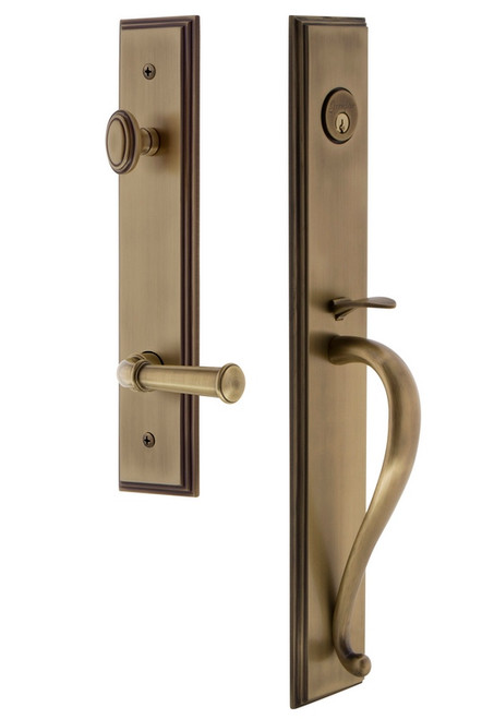 Grandeur Hardware - Carre One-Piece Handleset with S Grip and Georgetown Lever in Vintage Brass - CARSGRGEO - 847344
