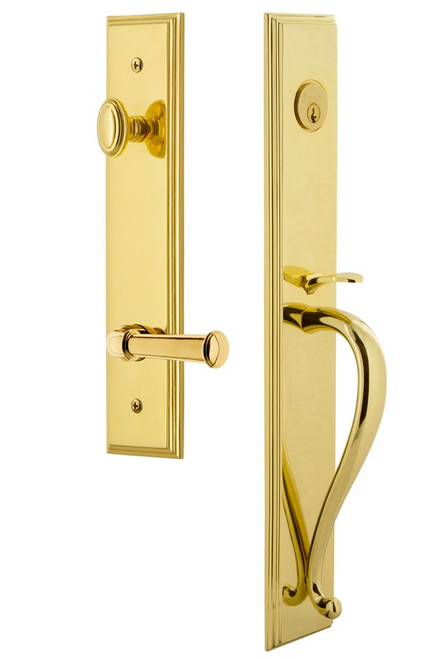 Grandeur Hardware - Carre One-Piece Handleset with S Grip and Georgetown Lever in Lifetime Brass - CARSGRGEO - 847269