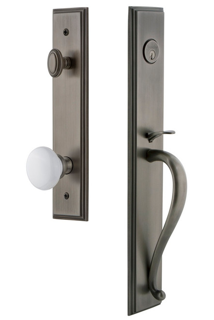 Grandeur Hardware - Carre One-Piece Handleset with S Grip and Hyde Park Knob in Antique Pewter - CARSGRHYD - 845219